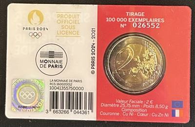 HEUR0633 MONEDA FRANCIA 2 EUROS 2021 (JJOO París 2024) Fondo rojo COIN CARD