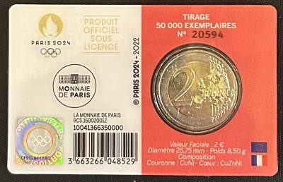 HEUR0635 MONEDA FRANCIA 2 EUROS 2022 (JJOO París 2024) Fondo rojo COIN CARD
