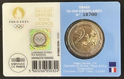 HEUR0640 MONEDA FRANCIA 2 EUROS 2023 (JJOO París 2024) Color celeste COIN CARD