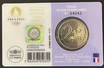 HEUR0642 MONEDA FRANCIA 2 EUROS 2023 (JJOO París 2024) Color violeta COIN CARD