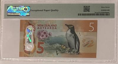CRPMG054 BILLETE NUEVA ZELANDA 5 DOLARES 2015-16 P-191A PMG 67