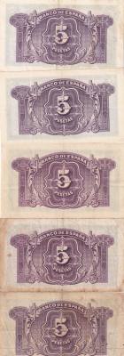 CRBS3253 LOTE 5 BILLETES ESPAÑA 5 PESETAS SERIES DIFERENTES MBC
