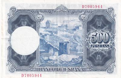 CRBS1992 BILLETE ESPAÑA 500 PESETAS 1954 SERIE D MBC