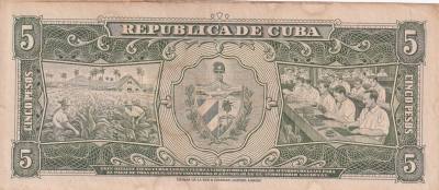 CRBX1367 BILLETE CUBA 5 PESOS 1960 USADO