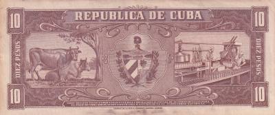 CRBX1369 BILLETE CUBA 10 PESOS 1960 USADO