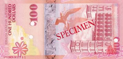 CRBX2737 BILLETE BERMUDAS 100 DOLARES 2009 SPECIMEN SIN CIRCULAR