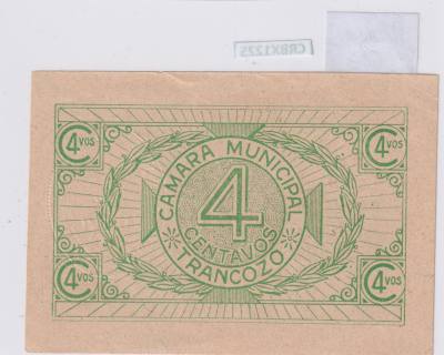 CRBX1225 BILLETE PORTUGAL TRANCOZO 4 CENTAVOS 1920 MBC