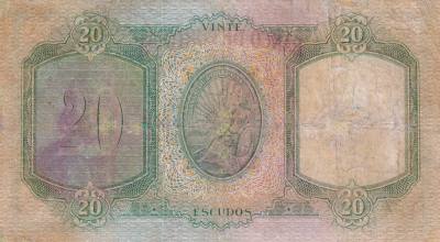 CRBX2498 BILLETE PORTUGAL 20 ESCUDOS 1951 SERIE QJK RESTAURADO