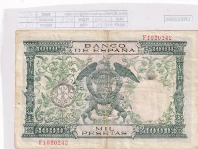 CRBS2054 BILLETE ESPAÑA 1000 PESETAS 1957 SERIE F BC+