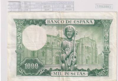 CRBS2057 BILLETE ESPAÑA 1000 PESETAS 1965 SERIE H MBC+