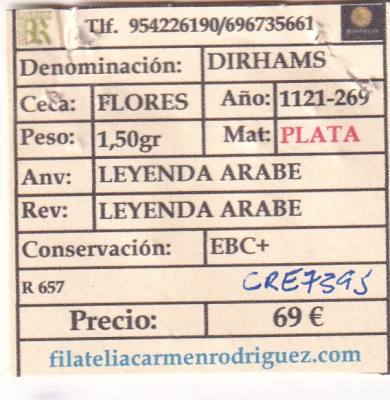 CRE7395 MONEDA ARABE DIRHAMS 