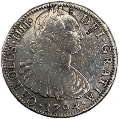 CRE5050 MONEDA ESPAÑA CARLOS IV 8 REALES 1794VMEXICO PLATA