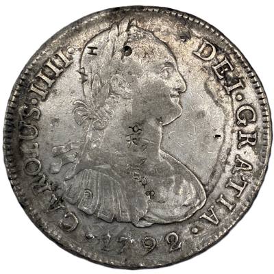 CRE7555 MONEDA ESPAÑA CARLOS IV 8 REALES 1792 LIMA IJ