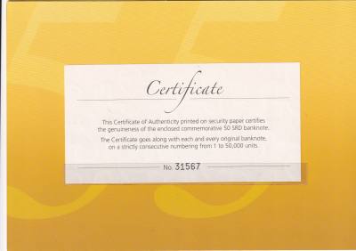 CRBX2899 BILLETE EN FOLDER SURINAME 50 DOLARES 2012 SIN CIRCULAR