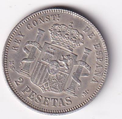 CRCAP174 MONEDA ESPAÑA ALFONSO XII 2 PESETAS 1882 *82 MSM PLATA