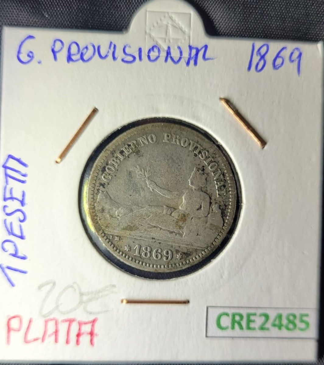 1705602388-cre2485.jpeg CRE2485 Moneda España Gobierno Provisional 1 Peseta 1869 Plata - Imagen 1