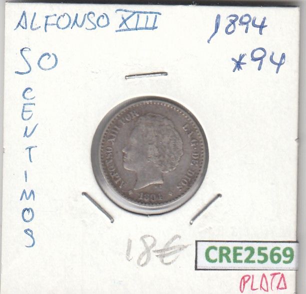 1708108985-cre2569.jpg CRE2569 MONEDA ESPAÑA ALFONSO XIII 50 CENTIMOS 1894 - Imagen 1
