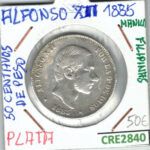 CRE2840 MONEDA 50Cs DE PESO ALFONSO XII PLATA 1885 (Manila-Filipinas)
