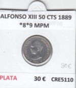 CRE5110 MONEDA ESPAÑA ALFONSO XIII 50 CTS 1889 *8*9 MPMPLATA