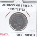 CRE5111 MONEDA ESPAÑA ALFONSO XIII 1 PESETA 1893 *18*93 PLATA