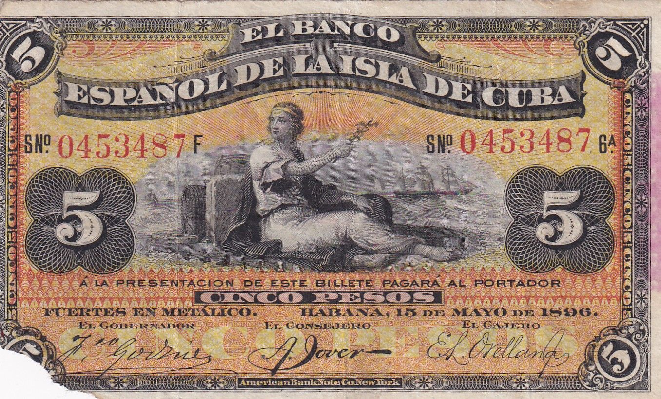 1739824461-crbx197.jpg CRBX0197 BILLETE CUBA ESPAÑOLA 5 PESOS 1896 MBC+ - Imagen 1