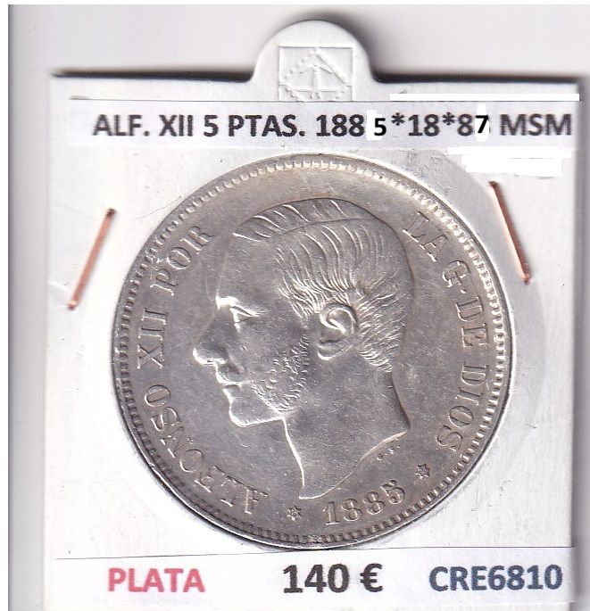 1766663607-cre6810.jpg CRE6810 MONEDA ESPAÑA ALFONSO XII 5 PESETAS 1883 *18*83 MSM PLATA - Imagen 1