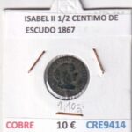 CRE9414 MONEDA ESPAÑA ISABEL II 1/2 CENTIMO DE ESCUDO 1867 SEGOVIA