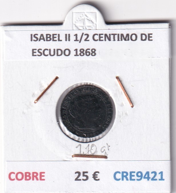 CRE9421 CRE9421 MONEDA ESPAÑA ISABEL II 1/2 CENTIMO DE ESCUDO 1868 SEGOVIA - Imagen 1