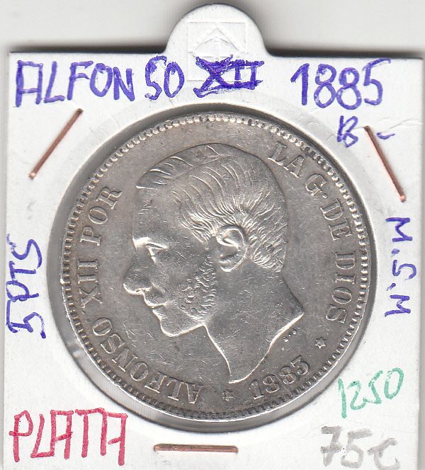 imagen-13-10142.jpg CRE1250 MONEDA ESPAÑA ALFONSO XII 5 PESETAS 1885 "18-XX" PLATA - Imagen 1