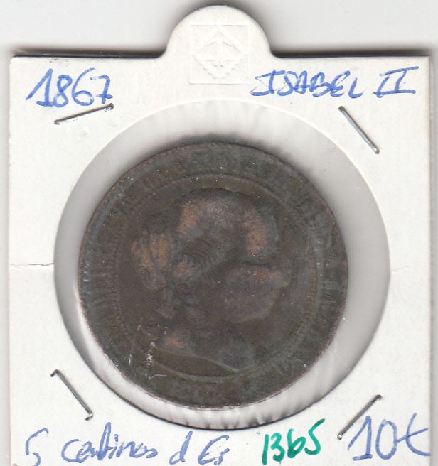 imagen-13-10670.jpg CRE1365 MONEDA ESPAÑA ISABEL II 8 MARAVEDIES 1867 5 CENTIMOS - Imagen 1