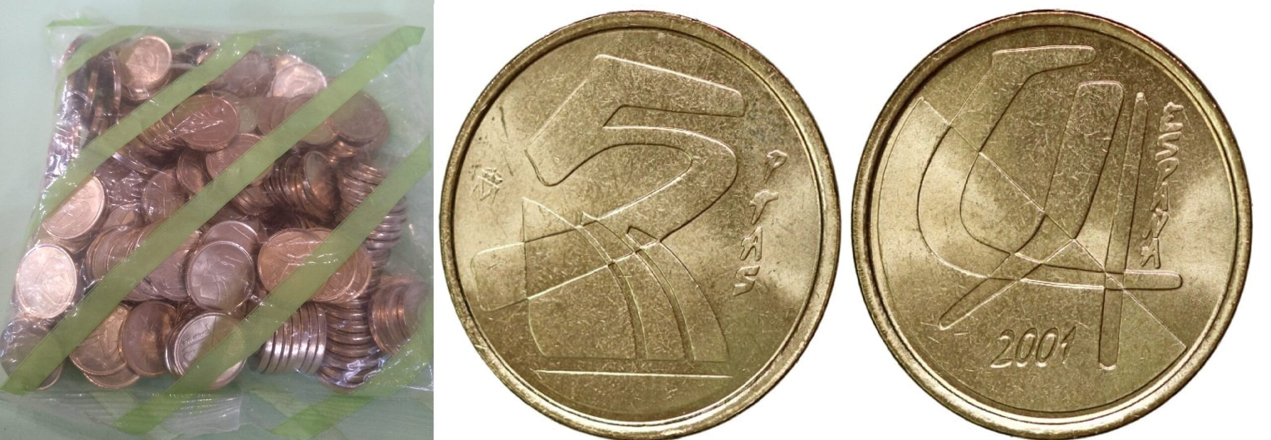 imagen-13-10809.jpg C2001 BOLSA CON 200 MONEDAS DE ESPAÑA 5 PESETAS 2001 SIN CIRCULAR - Imagen 1