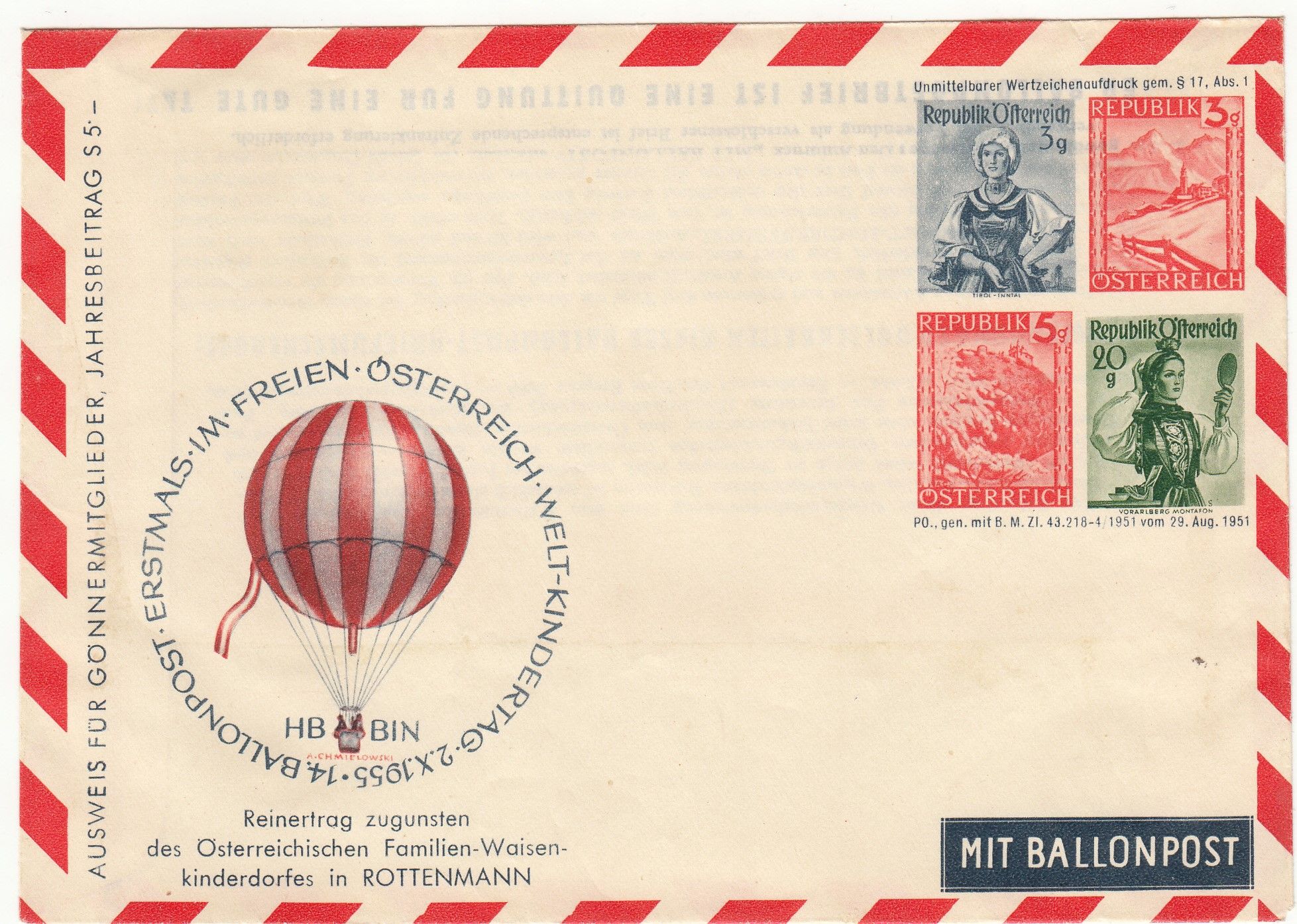 imagen-13-11196.jpg CRCAR307 AUSTRIA SOBRE ENTERO POSTAL NUEVO PARA TRNSPORTE EN GLOBO - Imagen 1
