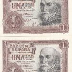 CRBS0804 PAREJA CORRELATIVA BILLETES 1 PESETA 1953 SIN SERIE SIN CIRCULAR