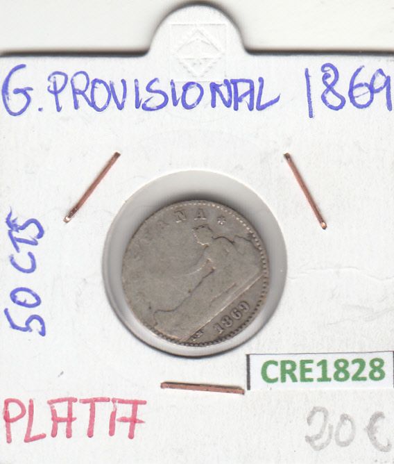 imagen-13-12366.jpg CRE1828 MONEDA ESPAÑA GOBIERNO PROVISIONAL 50 CENTIMOS 1869 PLATA - Imagen 1