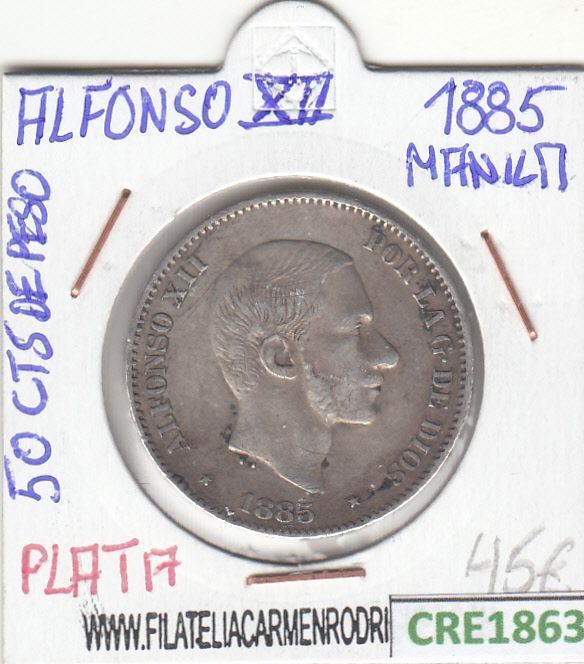 imagen-13-12604.jpg CRE1863 MONEDA ESPAÑA ALFONSO XII 50 CENTAVOS DE PESO 1885 MANILA PLATA - Imagen 1