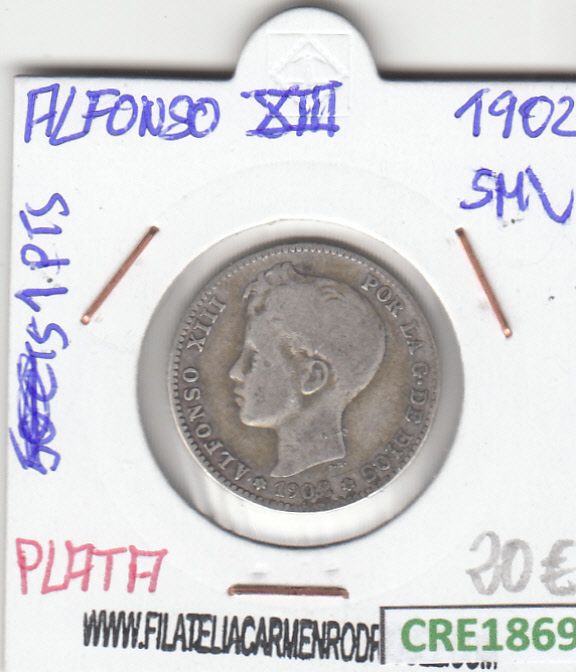imagen-13-12606.jpg CRE1869 MONEDA ESPAÑA ALFONSO XIII 1 PESETA 1902 PLATA - Imagen 1