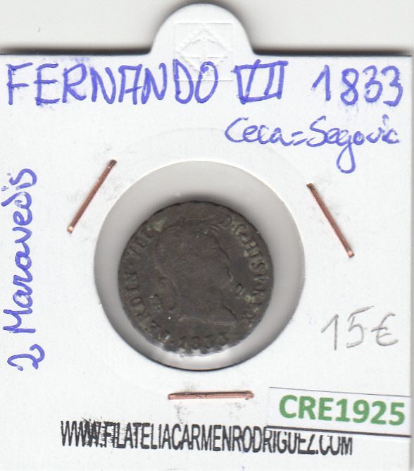 imagen-13-12705.jpg CRE1925 MONEDA ESPAÑA FERNANDO VII 2 MARAVEDIS 1833 SEGOVIA - Imagen 1