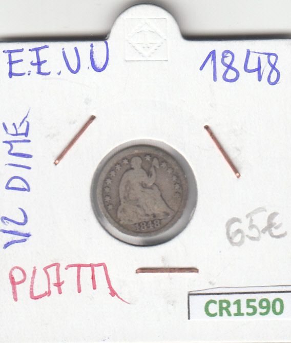 imagen-13-12823.jpg CR1590 MONEDA EEUU 0,5 DIME PLATA 1848 BC - Imagen 1
