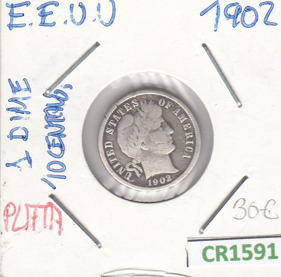 imagen-13-12824.jpg CR1591 MONEDA EEUU 1 DIME PLATA 1902 MBC - Imagen 1