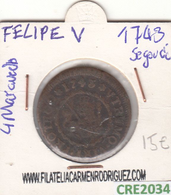 imagen-13-12912.jpg CRE2034 MONEDA ESPAÑA FELIPE V 4 MARAVEDIS 1743 SEGOVIA - Imagen 1