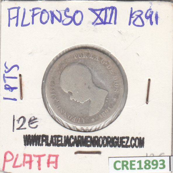 imagen-13-12921.jpg CRE1893 MONEDA ESPAÑA 1 PESETA ALFONSO XIII 1891 PLATA - Imagen 1