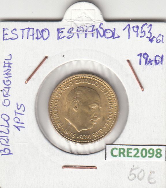 imagen-13-13179.jpg CRE2098 MONEDA ESPAÑA FRANCO 1 PESETA 1953 ESTRELLA 61 BRILLO ORIGINAL - Imagen 1