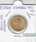 CRE2099 MONEDA ESPAÑA FRANCO 1 PESETA 1953 ESTRELLA 61 BRILLO ORIGINAL