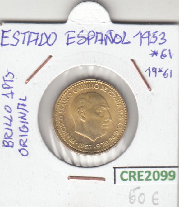 imagen-13-13180.jpg CRE2099 MONEDA ESPAÑA FRANCO 1 PESETA 1953 ESTRELLA 61 BRILLO ORIGINAL - Imagen 1