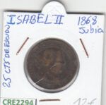CRE2294 MONEDA ESPAÑA ISABEL II 25 CENTIMOS DE ESCUDO 1868 JUBIA