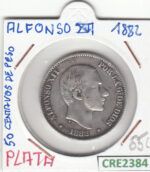 CRE2384 MONEDA ESPAÑA ALFONSO XII 50 CENTAVOS DE PESO 1882 PLATA