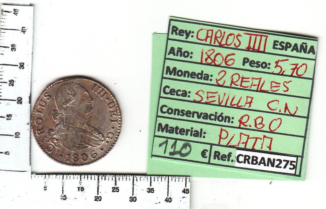imagen-13-14330.jpg CRBAN275 MONEDA 2 REALES 1806 CARLOS IV SEVILLA - Imagen 1