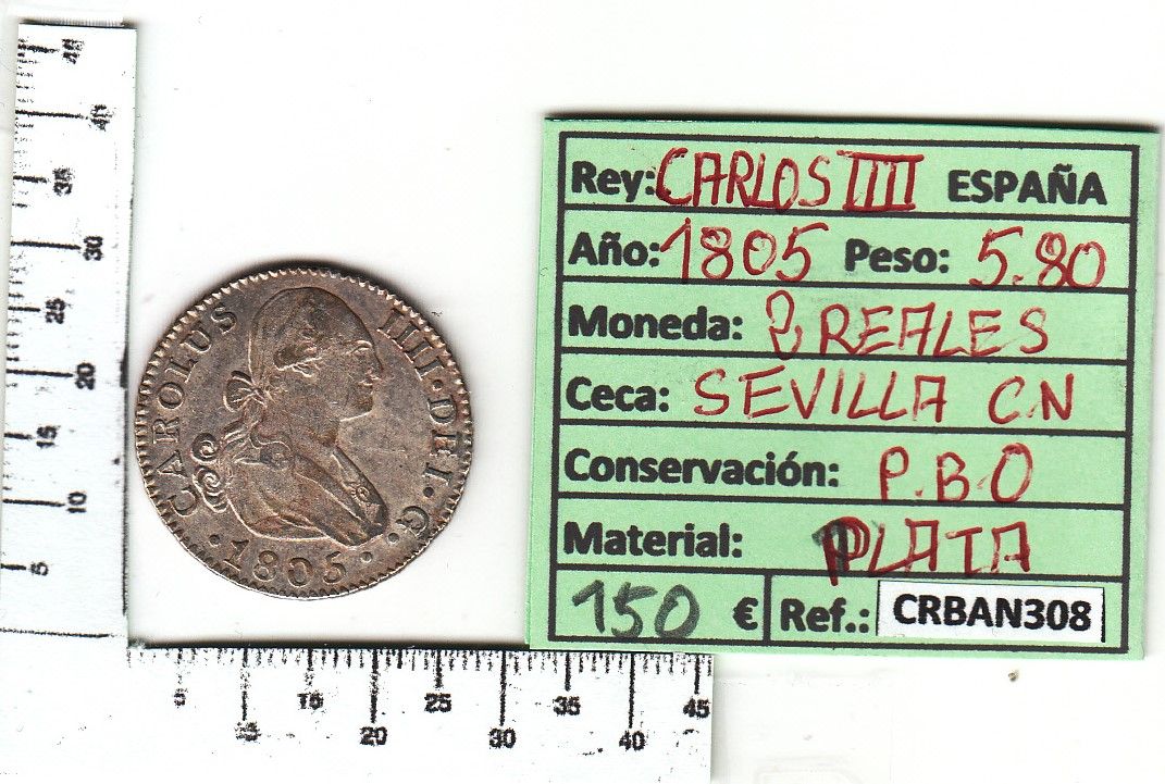 imagen-13-14347.jpg CRBAN308 MONEDA ESPAÑA 2 REALES 1805 CARLOS IV SEVILLA - Imagen 1