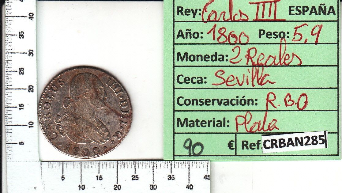 imagen-13-14372.jpg CRBAN285 MONEDA ESPAÑA 2 REALES 1800 CARLOS IV SEVILLA - Imagen 1