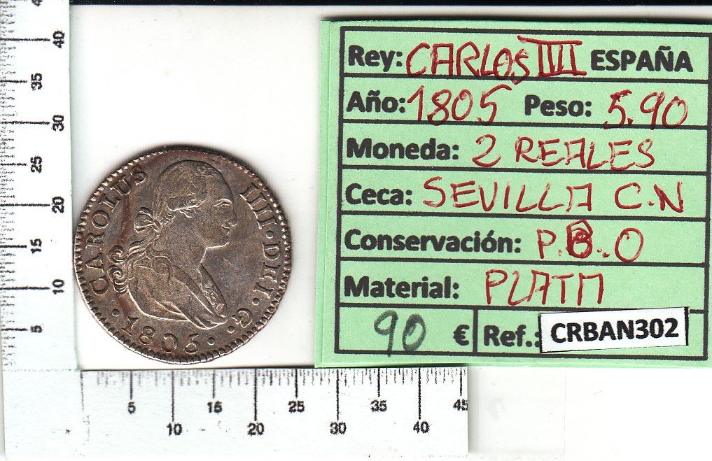 imagen-13-14377.jpg CRBAN302 MONEDA ESPAÑA 2 REALES 1805 CARLOS IV SEVILLA - Imagen 1